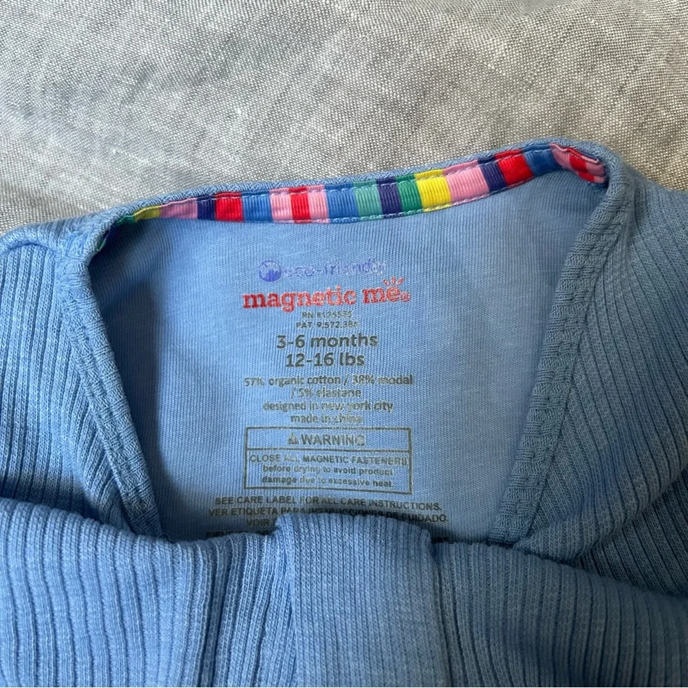 Magnetic Me Blue Ribbed Magnetic One Piece Footie Organic Cotton Modal 3-6 Month